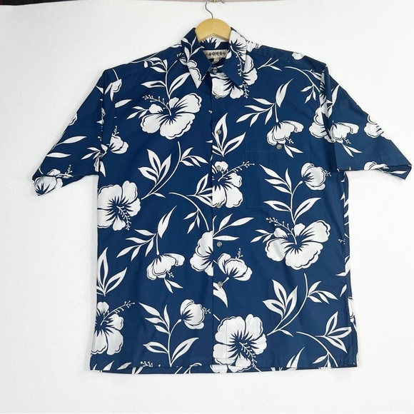Campia Moda Hawaiian Men’s shirt Size Medium Tropical Blue/White - Picture 12 of 13